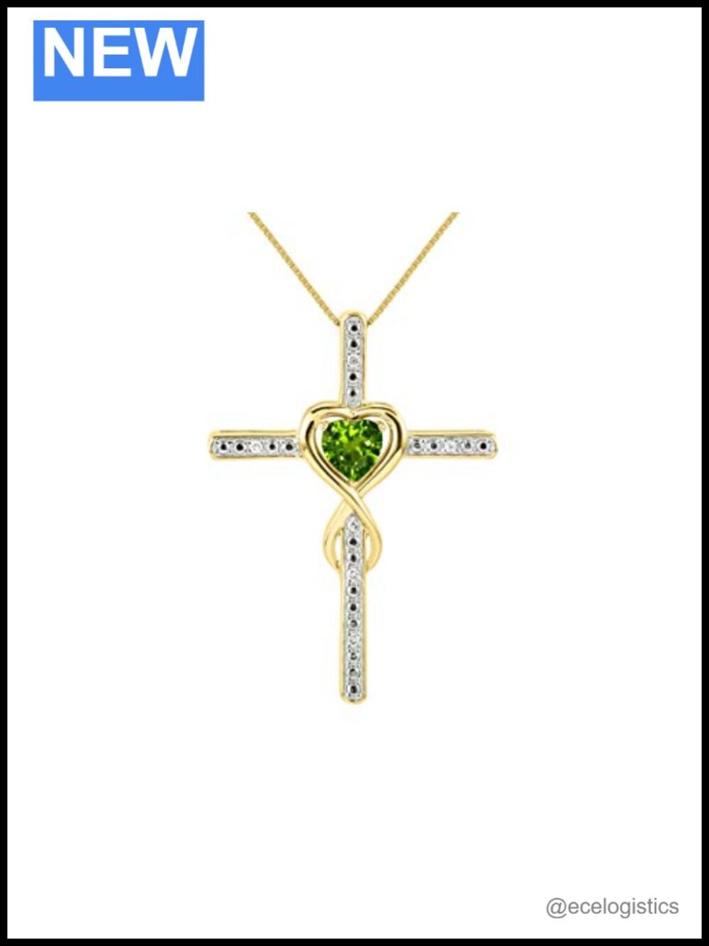 Heart Gemstone Diamond Cross Necklace 6MM Birthstone 18in Gold Plated Silver